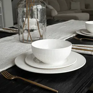 Square House New Bone China 12 Piece Dinnerware Set, Santorini Collection, White