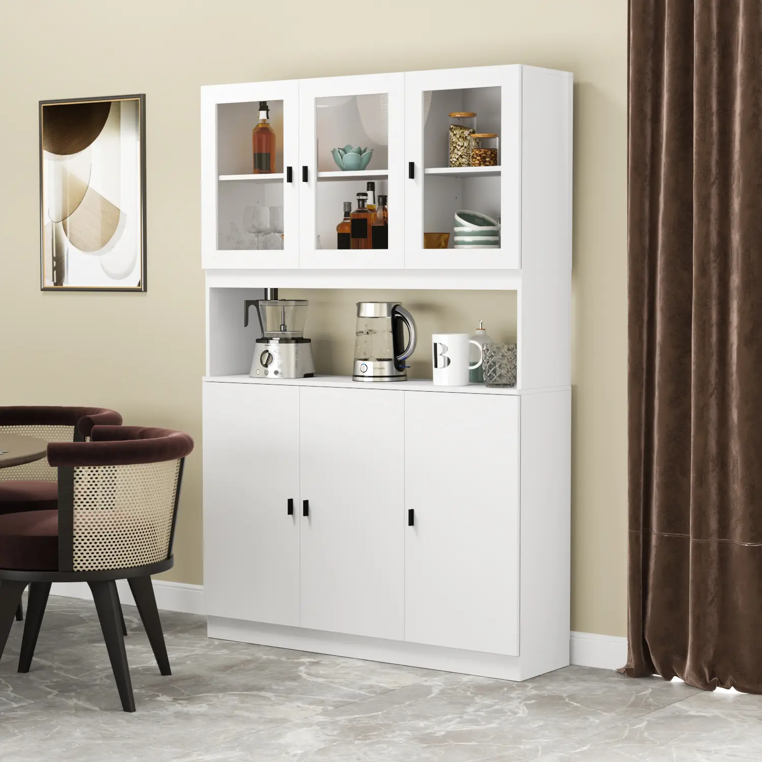 FUFU&GAGA 71" Kitchen Buffet With Hutch, Farmhouse Style Storage Pantry With 6 Door Cabinets And 5 Tiers Furniture Organization