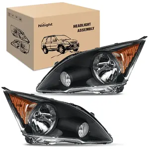 Nilight 2007 2008 2009 2010 2011 Honda CRV Headlight Assembly Black Housing Amber Reflector, Headlight Vented, Ip65