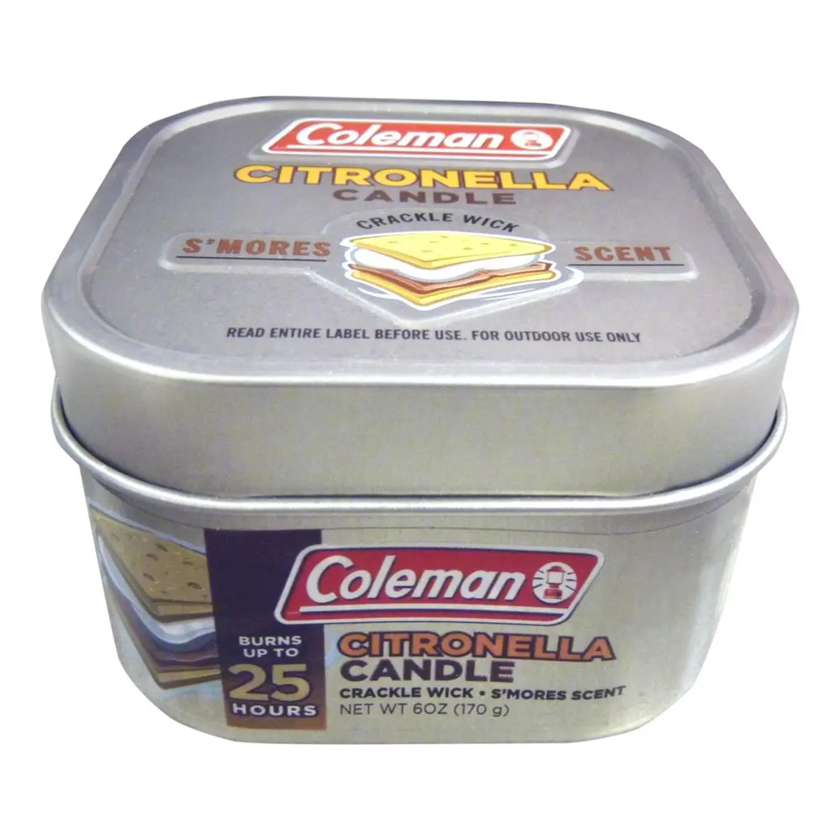 Wisconsin Pharmacal WPC-7713 2019 Coleman Wood Tin Decor Candle, Citronella Smores Scented Candle with Wick