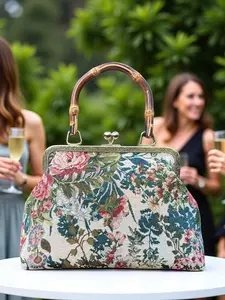 Spring Wedding Kiss Lock Bag for Women, Embroidered Fabric Small Handbag, Stores Phone Makeup Keys Wallet, Stylish and Functional