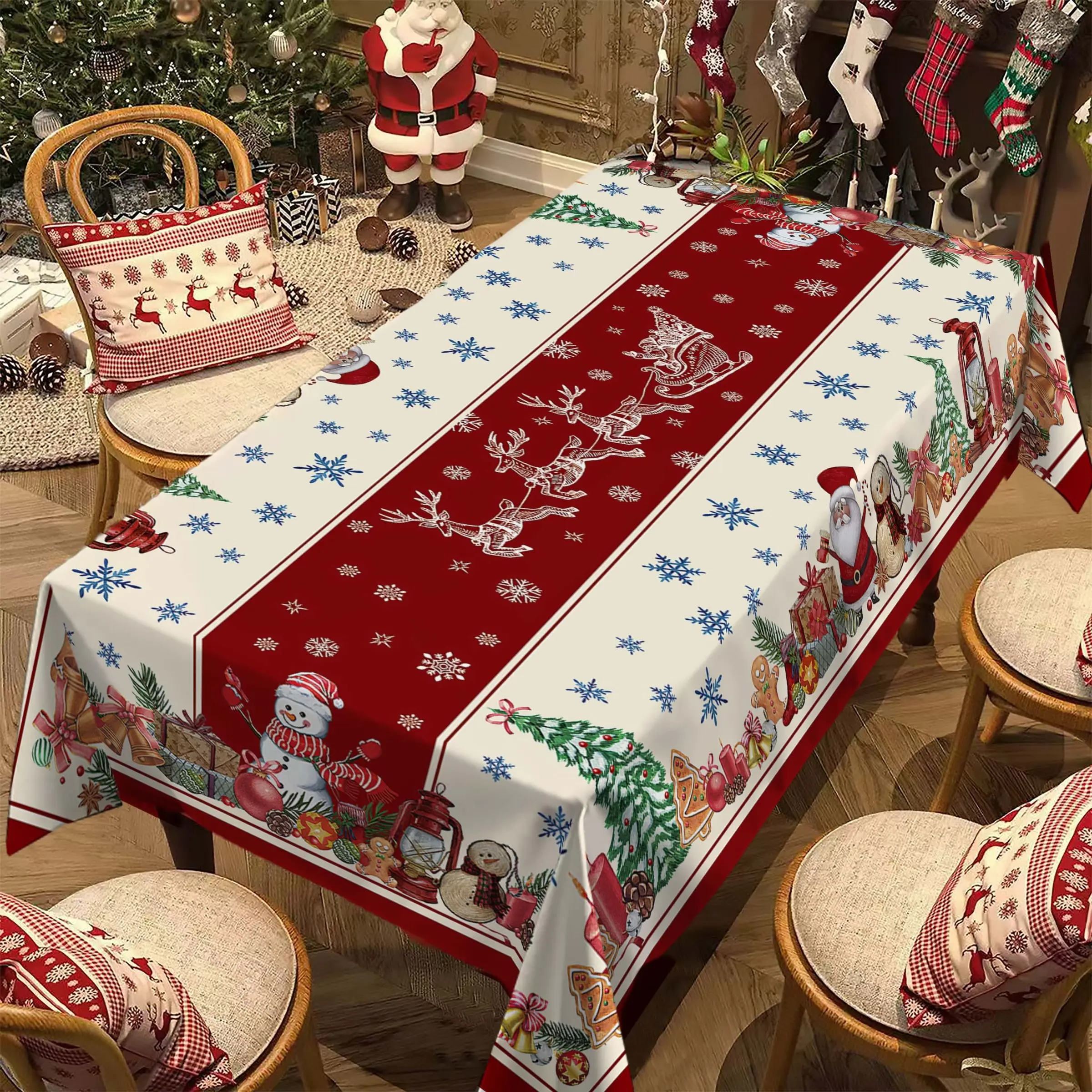 Rectangular Christmas Tablecloth, Gingerbread Man Santa Claus Design, New Year Party and Dinner Decorations, Best Christmas Gift