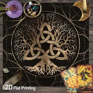 Golden Celtic Tree of Life Tarot Card Tablecloth | Ancient Knotwork Tree Altar Tablecloths | Gothic Spiritual Celtic  Pattern Gaming Tablecloth | Divination Witchcraft Astrology Oracle Cards Altar Cloths | Crystal Grid Meditation Table Cloths