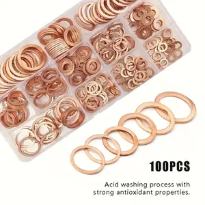 100pcs Solid Copper Washers Set, Gasket Sump Plug Oil Shim Flat Ring Seal Plain Spacer Washers for Boat Crush Washer Flat Seal Ring Tool Hardware Accessories