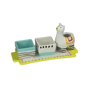 Ceramic Succulent Pots Display Tray & Llama Water Holder Indoor Mini Planter Set