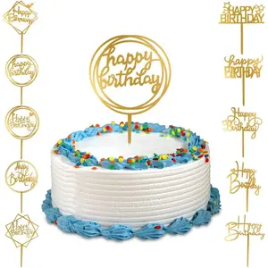 Happy Birthday Cake Toppers 10-Pack Gold Acrylic 4x6inch Durable Party Decorations for 6-10 Inch Cakes