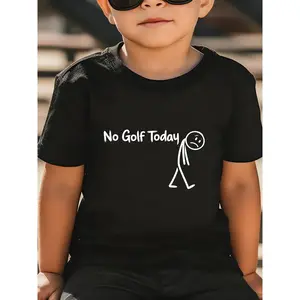No Golf Today Kids Graphic Tee |   Black Shirt with White Text and Stick Figure - Playful Summer T-Shirt - Perfect for Fun Outdoor Adventures, Unique Design, Crew Neck, Short Sleeve, All-season Wear