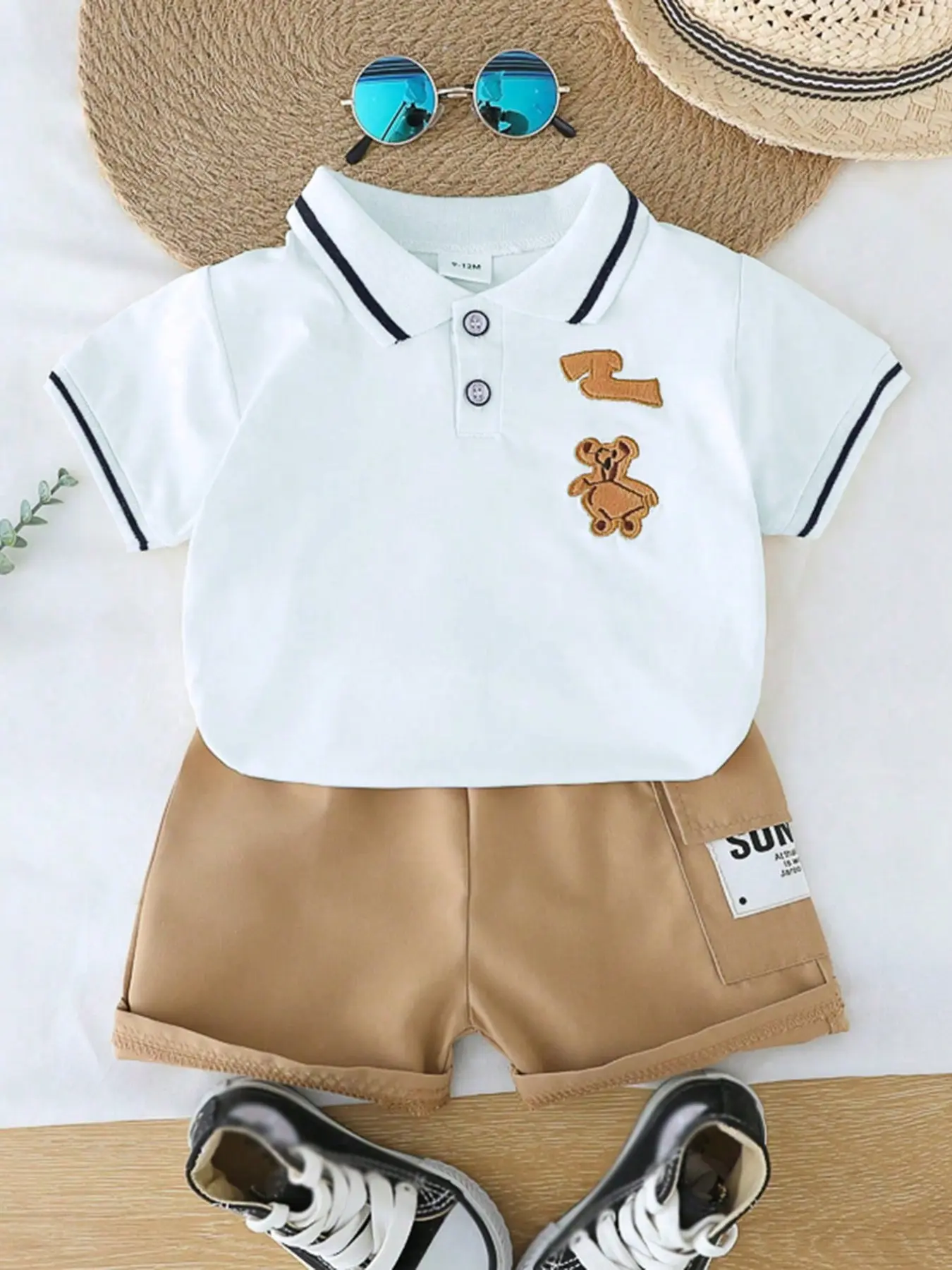 Baby Toddler Summer Fashion Clothing Cartoon Embroidered Polo Shirt Short Pants Set, Baby Boy Clothes, Cute Casual Wear Outfit for Boys & Girls, Comfortable Cotton Material, Toddler Style