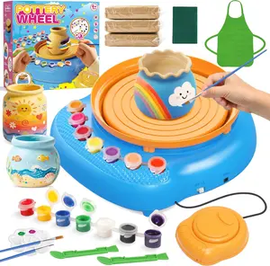 Pottery Wheel for Kids Complete DIY Pottery Painting Kit, Arts and Crafts for Kids Ages 8-12 with 3 Air-Dry Clay Packs and Tools, Art Supplies Toys Birthday Easter Gift for Boys Girls 6+ Years Old