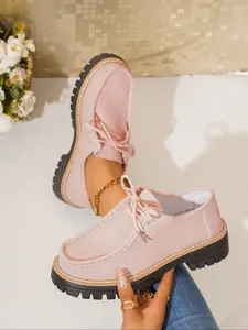 Women's Thick Sole Flatform Flat Shoes, Comfortable Slip-On Round Toe Casual Flats, Modern Style All-Season Footwear, Wide Fit Design