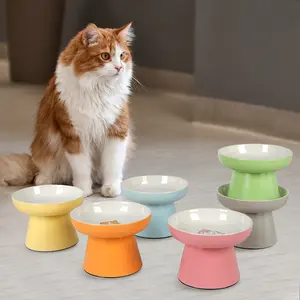 Elevated Ceramic Cat Bowl, Relieves Whisker Fatigue, Supports Cat’s Spine Area, Prevents Vomiting & Bloating, Non-Slip Base, Easy to Clean, Suitable for Small Cats & Dogs