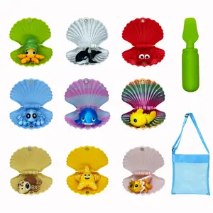 20 PCS Ocean Animal Toy Set, 9 Colorful Opening Seashells with Movable Sea Creatures, Shell Opener Tool and Mesh Bag, Portable Summer Beach Pool Toys for Boys and Girls