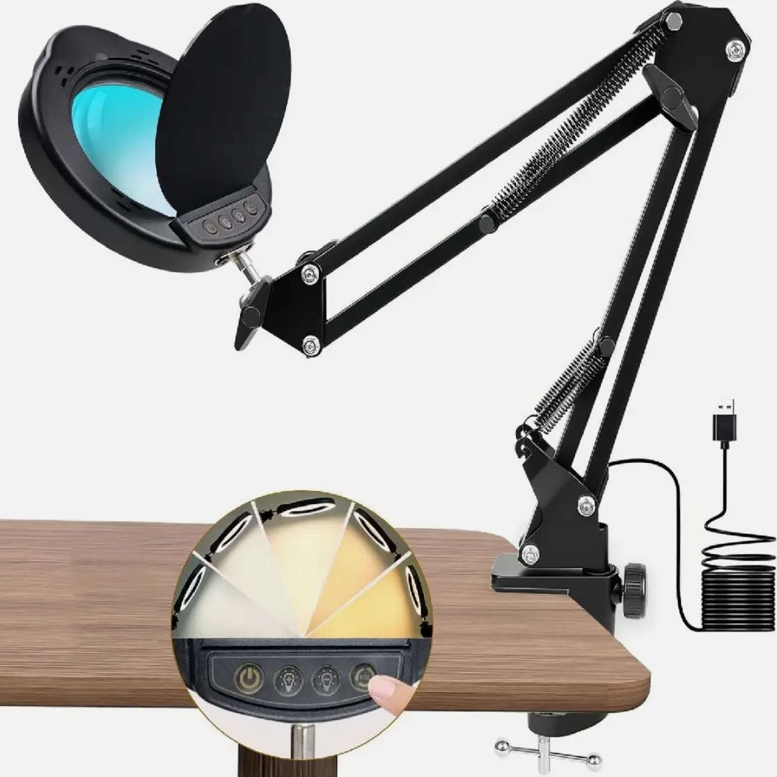 15X Magnifying Durable LED Desk Lamp with Aluminum Lid and Clamp - Home Improvement Indoor Bright and Long-Lasting Light for Puzzles, Close-Up Work
