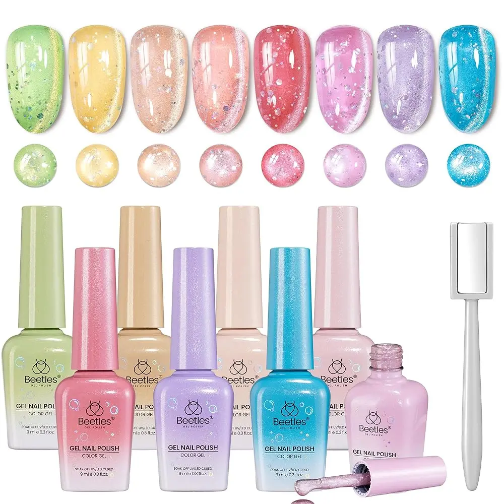 Beetles Spring Cat Eye Gel Polish Set, with magnet Taste of Spring DIY Nails Art Gift for girl Gift for woman gel x nails  salon nails at home Cutics Easter Nail Designs Spring FloralNails VacationNails newyearnewme valentinesday