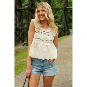 Garden Grace Floral Crochet Detail Tank Top