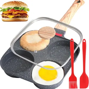[New Deal]-4-Cup Egg Pan, Premium Egg Pans Nonstick, Omelette Pan with Lid , Healthy Egg Frying Pan for Breakfast, Egg Sandwich, Hamburger, Pancake, Egg Skillet Suitable for Gas Stove & Induction Cookware