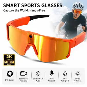 AI Action Camera Smart Glasses with 8MP HD Camera, Hands-Free POV Video Recording, Bluetooth Audio, AI Voice Assistant & Polarized Sports Sunglasses for Outdoor Adventure