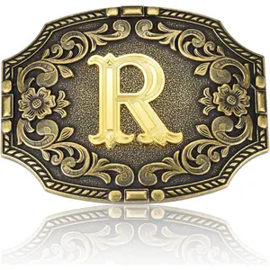 Western Initial Letter ABC to XYZ Belt Buckle - Antique Golden Capital Belt Buckle Women Men Jeans AccessoryHalloween Thanksgiving Christmas Gifts
