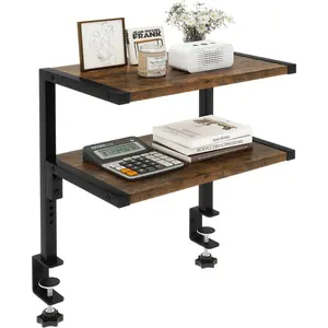 Clamp  Desk Organizer Shelf,12.9 inches Desk Extender Shelves, Above or Below Desk 2-Tier Adjustable Storage Shelves for Desktop Accessories,Rustic Brown,TMZ007H