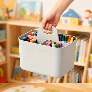 Portable Plastic Storage Basket with Handle, Lightweight Desk Organizer for Pencils Markers Stationery, or, Perfect Gift