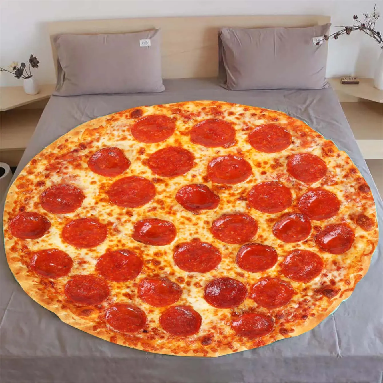 Creative Pizza Pattern Round Blanket, 1 Count Soft Comfortable Throw Blanket, Warm Napping Blanket for Home Office Travel Camping Dormitory