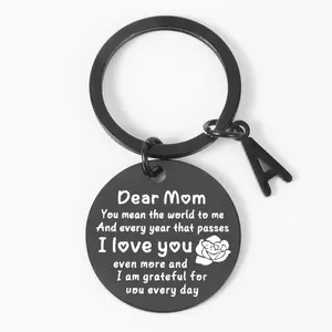 Stainless Steel Round Keychain, With Engraved "Dear Mom I Love You" & Rose Design, Heartfelt Mother's Day, Birthday, Christmas Accessory For Mom