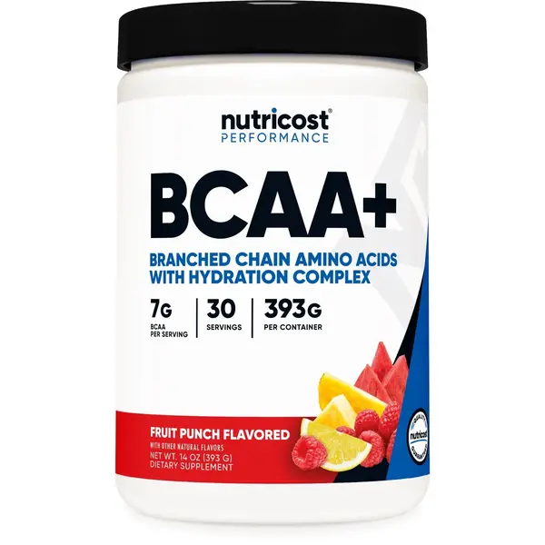 Nutricost Organic BCAA+ Hydration Protein Powder - Fruit Punch Flavor, 30 Servings, NSF Certified, 7g BCAAs per Serving, Easy-to-Mix for Adults, Amino Acid-Infused Supplement for Muscle Support & Hydration Routines