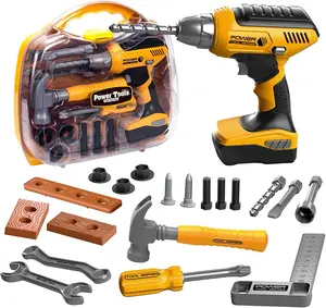 Kids Tool Set with Toolbox & Electronic Drill, Pretend Play Construction Kit for Toddlers 3-5, Toys for Boys Ages 4-6, Kitchen Mama Toy Tools Included