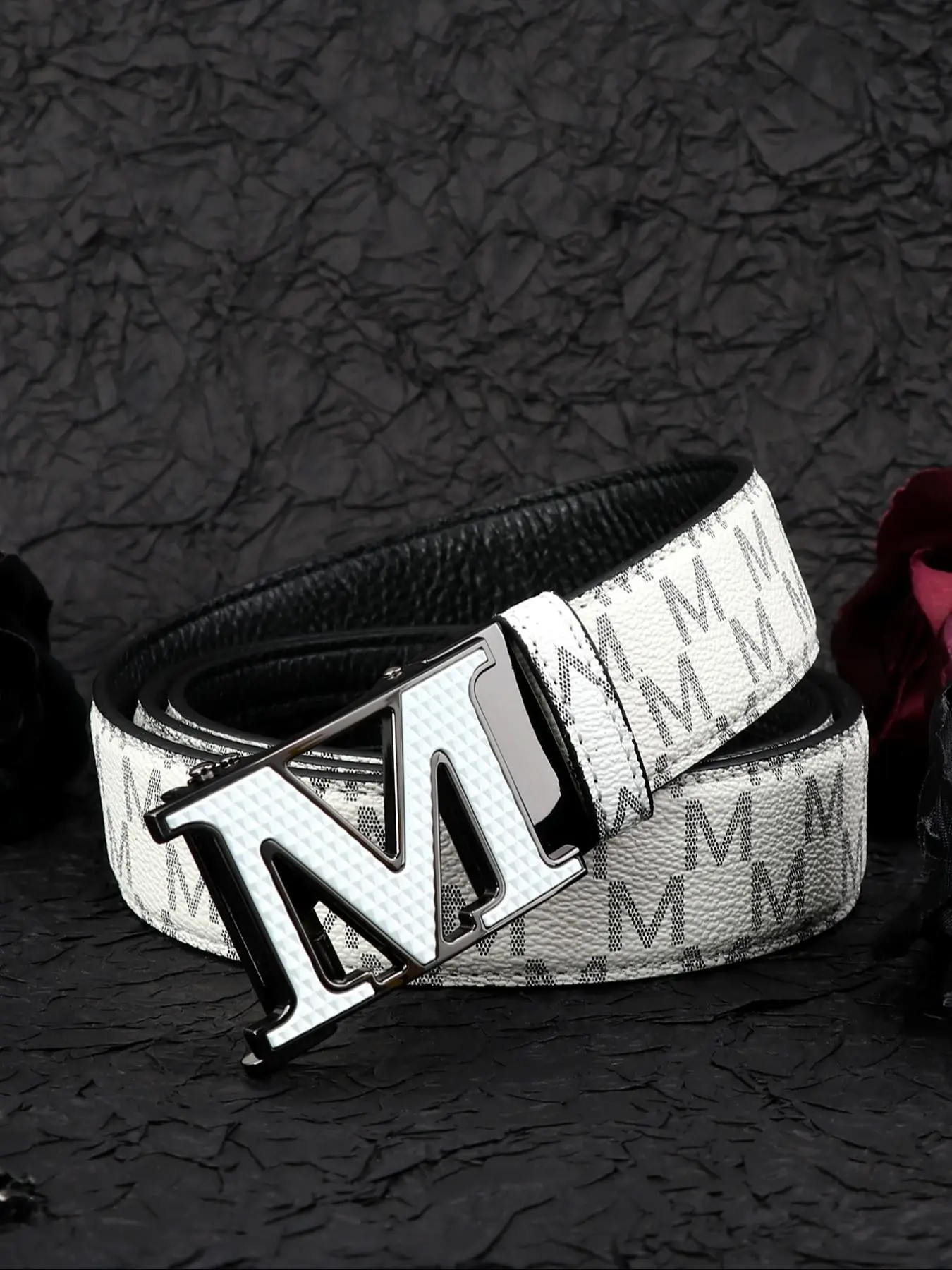 Men's Business Fashion Letter Design Belt, Casual Alphabet Print
