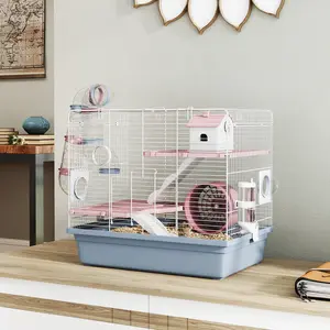 3-Tier Hamster Cage for Small Animals, Pet Habitat with Exercise Wheel, Food Bowl, Water Bottle, Hideout House, Tunnels, and Ramps
