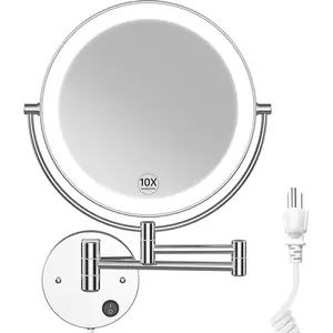 9 large size wall mounted lighted makeup vanity mirror 1x10x magnifying doublesided bathroom mirror 360 swivel 13 inch extendable