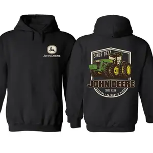 🚜[Graphic Hoodie]John Deere Tractor Hoodie Vintage Green Farm Tractor Graphic Official Logo Sand Color Pullover Unisex Oversized Hoodie Classic Country Workwear Fall Winter Streetwear Cozy Sweatshirt Farmer Gift for Men Women TikTok Viral Hoodie