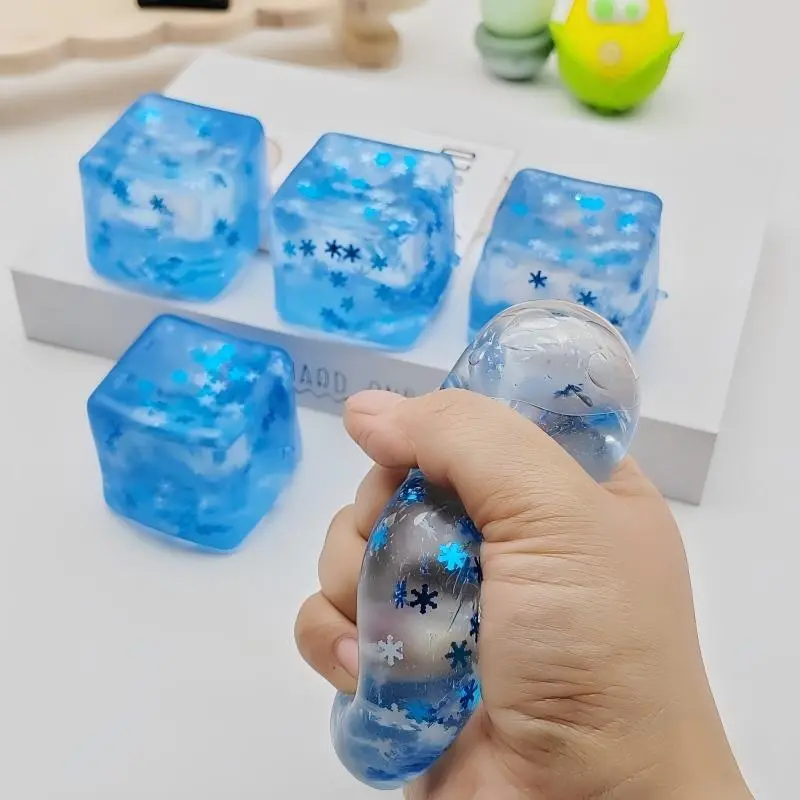 Moldable Maltose Ice Cube Squishy Toy, Clear Snowflake Stress Relief Fidget Squeeze Toy, Viral Transparent Sensory Squishies for Stress & Anxiety