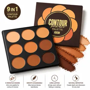 9-Color Dark Contour Palette — Full Coverage, Matte Finish, Waterproof & Long-Lasting, Natural Makeup Baked Bronzer Bronzer Highlighter