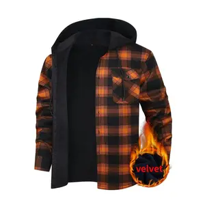 Men'S Heavy-Duty Thermal Insulated Flannel Hooded Jacket - Blue Black Plaid Work Coat with Front Pockets, Long Sleeve Winter Outerwear for Logging, Construction & Cold Weather, Regular Fit Casual Workwear, Durable Coat for Outdoor Jobs & Everyday