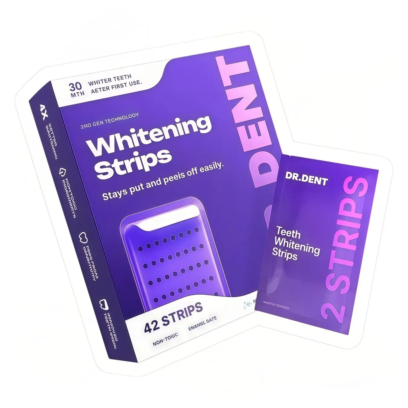 Dr. Dent Purple Teeth Whitening Strips – 42 Whitening Sessions - Non Sensitive Teeth Whitening - Peroxide-Free-Fast Results, Zero Sensitivity