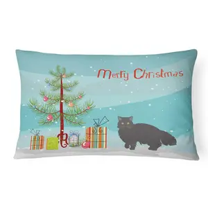 Carolines Treasures  12 x 3 x 16 in. Black Persian Traditional Cat Merry Christmas Canvas Fabric Decorative Pillow