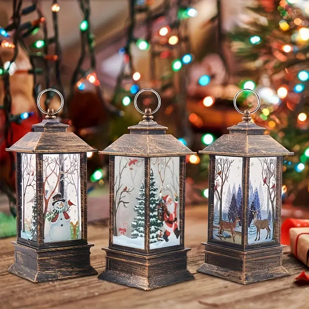Festive Mini LED Candle Lantern Light Set - Hanging Holiday Decor with Santa, Snowman, Reindeer - Indoor/Outdoor Christmas Tree Decorations (Battery Not Included)