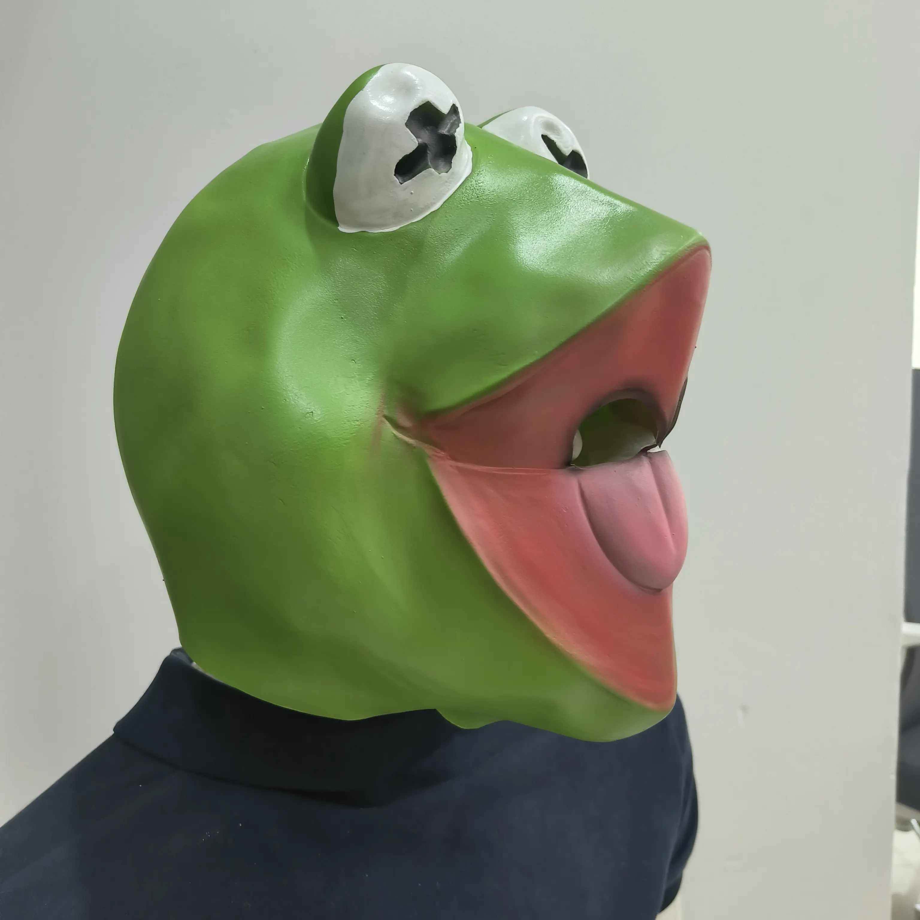 Funny Kermit the Frog Latex Mask, Green Frog Headgear with X Eyes
