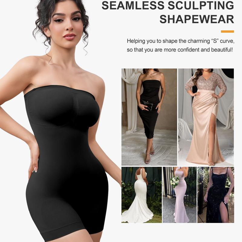Mobeso Women‘s Seamless Bodysuit  Convertible Strapless/Off-Shoulder Shapewear with Compression Tummy Control & Removable Straps Minimalist Womenswear