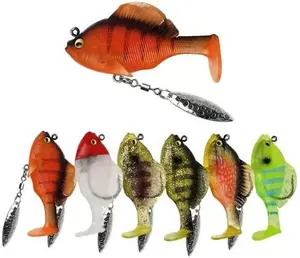 6pcs Multiple Pre-Rigged Jig Head Soft Fishinglures,Bluegill Swimbait,with Hidden Ultra-Sharp Hook and Spinner Blade,Versatile Mimics Natural Prey Swimbaits,Amazing Gifts for Men and Family