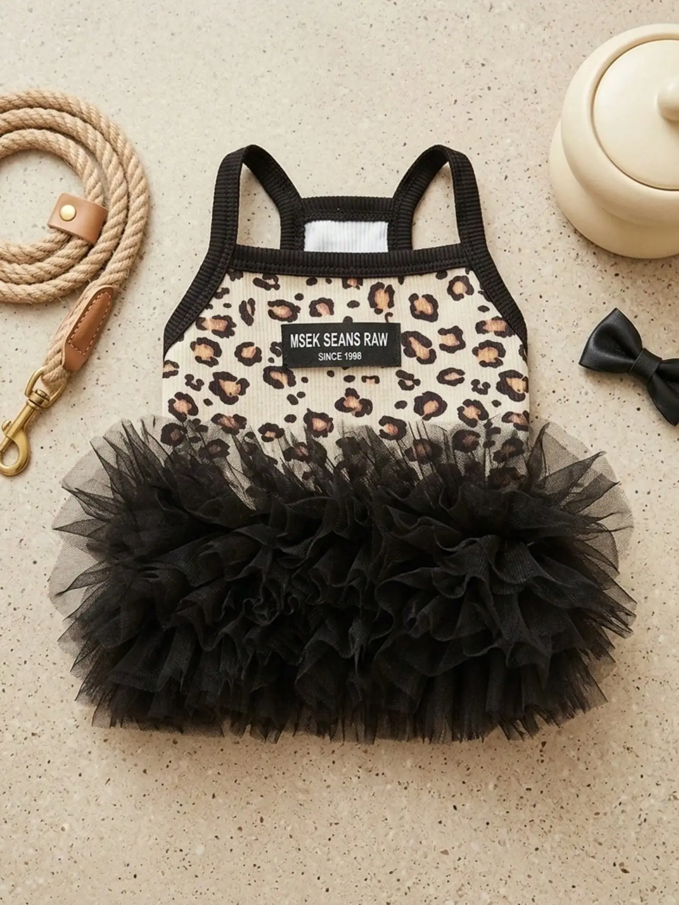 AESS x PETSIN Summer Fairy Leopard Mesh Suspender Dress For Dogs Cats Anti-Shedding Skirt For Teddy Bichon Pomeranian Maltese