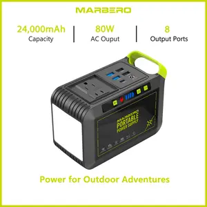 MARBERO 24,000mAh 88.8Wh Portable Power Station Fast Charging with 80W AC Outlet (120W Peak) 8 Output Ports Lithium-ion Battery Pack Built-in Flashlight for Hiking Camping Essentials Hurricane Emergency