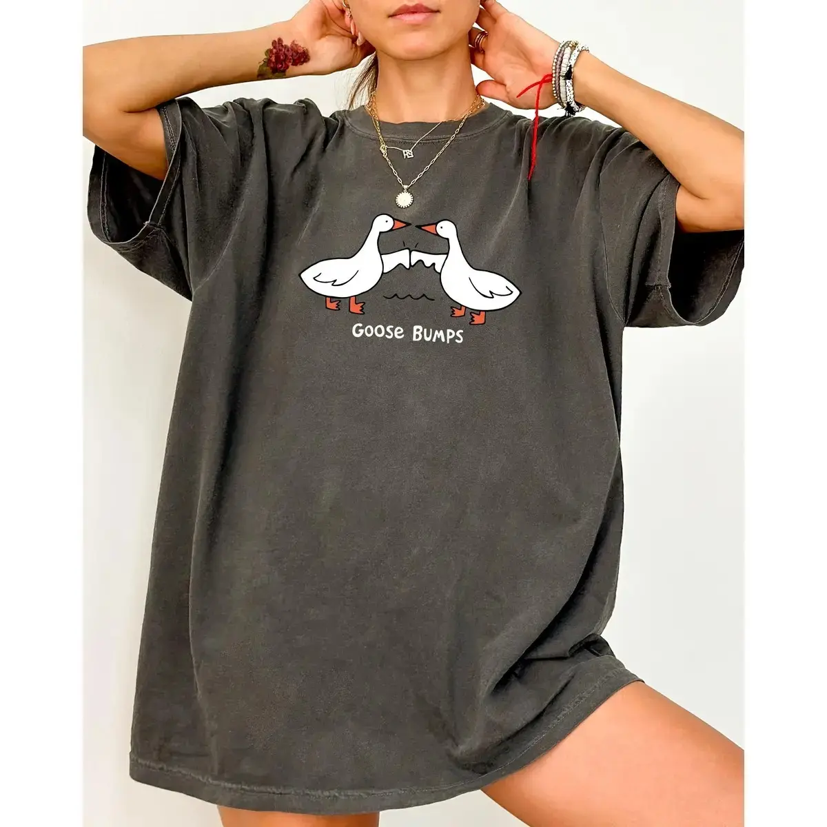 Women's Cotton Round Neck Short Sleeve Printed Loose Graphic Tee - Funny Goose Bumps Meme Joke Aesthetic, Casual Streetwear Top by TrendWear USA, Tshirt
