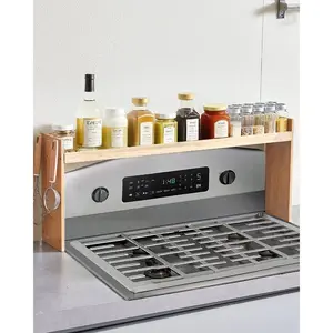 summervibes Over-the-Stove Display Storage Rack - Vertical Space-Saving Kitchen Stove Top Shelf with 6 Hooks, Easy-Assembly Countertop Storage Solution for Seasoning Organization (Kitchen Gadget)