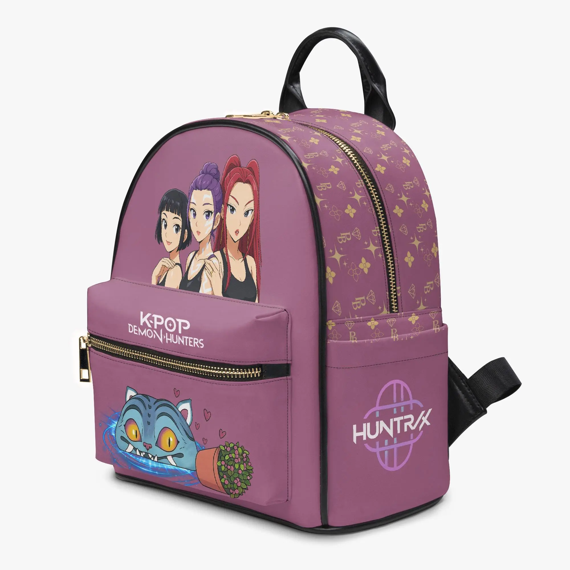Unisex Cute Anime Artwork Illustrated PU Leather Backpack - Mauve Accent Edition, Spacious Compartment, Zipper Closure, Adjustable Shoulder Strap, Casual, Youth