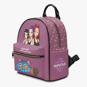 Cute Anime Fantasy PU Leather Backpack – Mauve Accent Edition