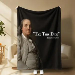 Benjamin Franklin "Tax This Dick" Funny Sarcastic Meme Throw Blanket, 50x60 in, Men's Room Decor, College Dorm Sofa Cough Relief Gift