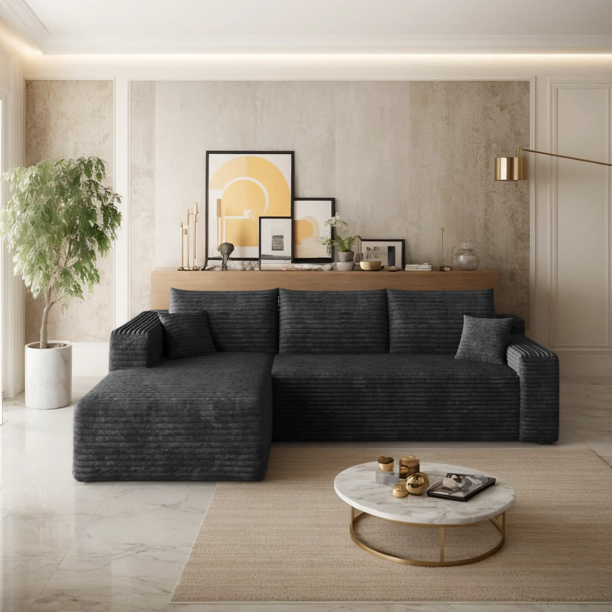Eyisean 94" Cloud Sectional Couch, Boneless Couches for Living Room, Corduroy Comfy L-Shape Couch with Chaise, Memory Foam 3 Seater Sofa for Apartment Home Office Bedroom, Deep Seat, No Assembly Required