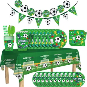 World Cup Football Theme Disposable Tableware Set, Paper Plates Cups Napkins Tablecloth, Party Decoration Kit, Must-Have for Fans